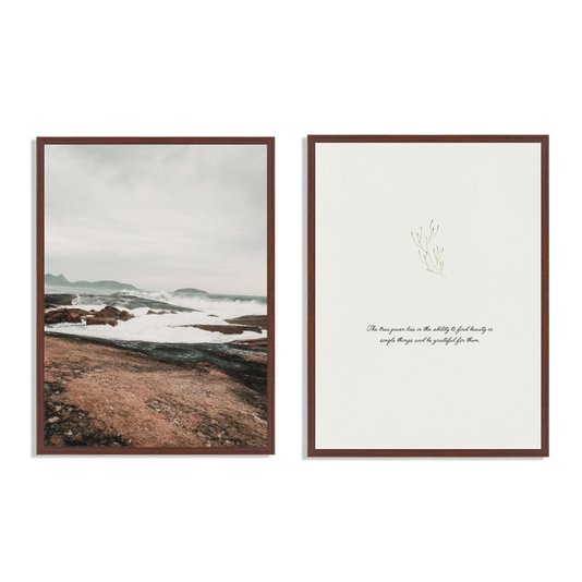 Kit 2 Quadros Em Tela Canvas Frase E Paisagem Praia Estilo Japandi