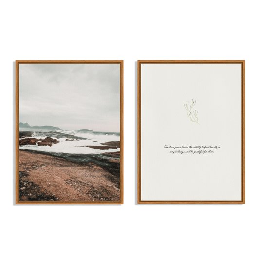 Kit 2 Quadros Em Tela Canvas Frase E Paisagem Praia Estilo Japandi
