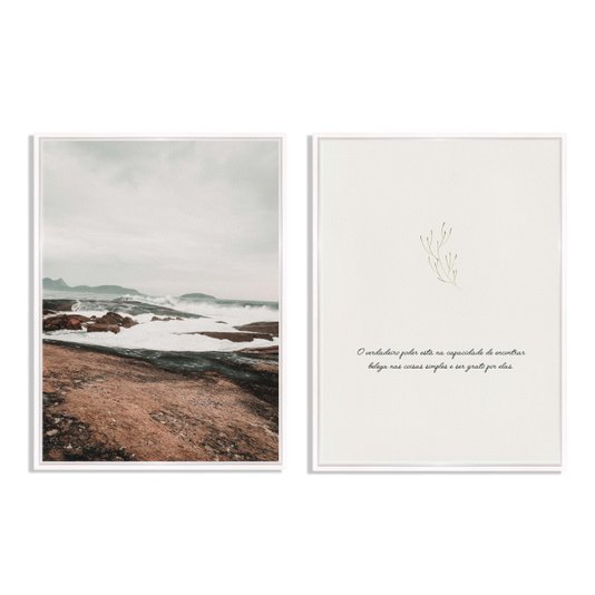 Kit 2 Quadros Em Tela Canvas Frase E Paisagem Praia Estilo Japandi
