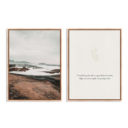 Kit 2 Quadros Em Tela Canvas Frase E Paisagem Praia Estilo Japandi