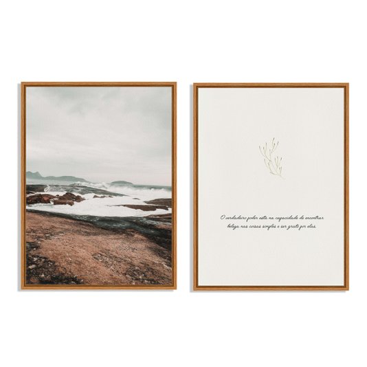 Kit 2 Quadros Em Tela Canvas Frase E Paisagem Praia Estilo Japandi