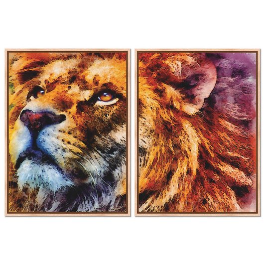 Kit 2 Quadros em Telas Canvas Leão Colorido