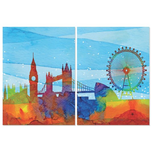 Kit 2 Quadros em Telas Canvas London Aquarela