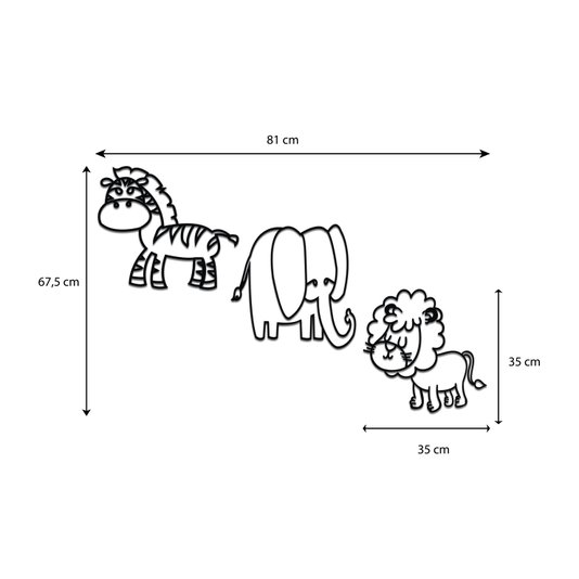 Kit 3 Apliques De Parede 3D Infantis Animais Mdf 3mm