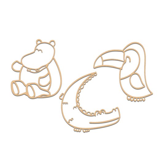 Kit 3 Apliques De Parede 3D Infantis Animais Mdf 3mm