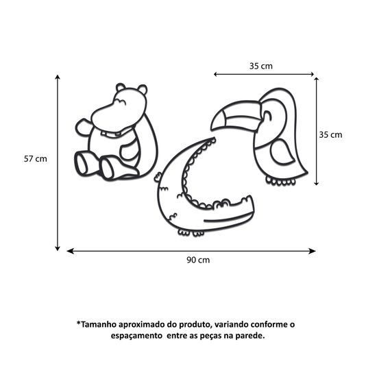 Kit 3 Apliques De Parede 3D Infantis Animais Mdf 3mm