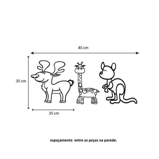 Kit 3 Apliques De Parede 3D Infantis Animais Mdf 3mm