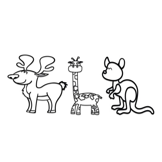 Kit 3 Apliques De Parede 3D Infantis Animais Mdf 3mm