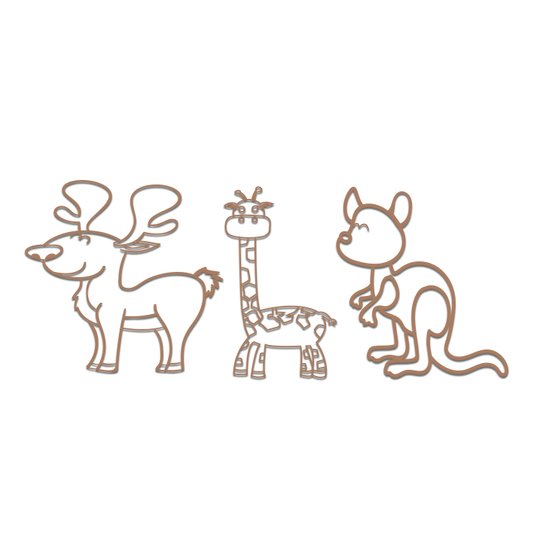 Kit 3 Apliques De Parede 3D Infantis Animais Mdf 3mm