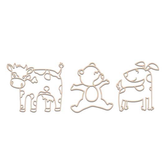 Kit 3 Apliques De Parede 3D Infantis Animais Mdf 3mm