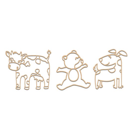 Kit 3 Apliques De Parede 3D Infantis Animais Mdf 3mm