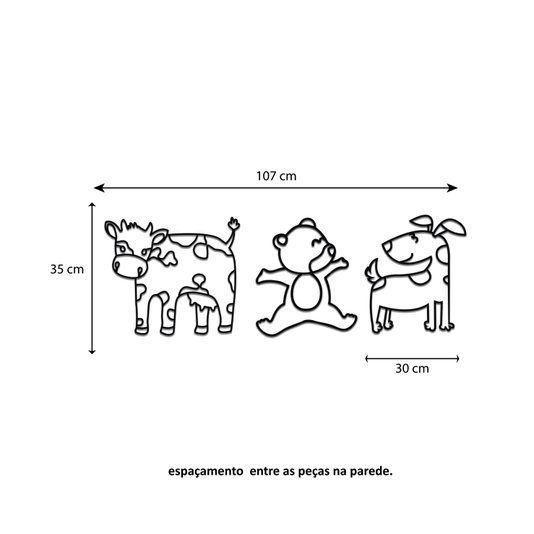 Kit 3 Apliques De Parede 3D Infantis Animais Mdf 3mm