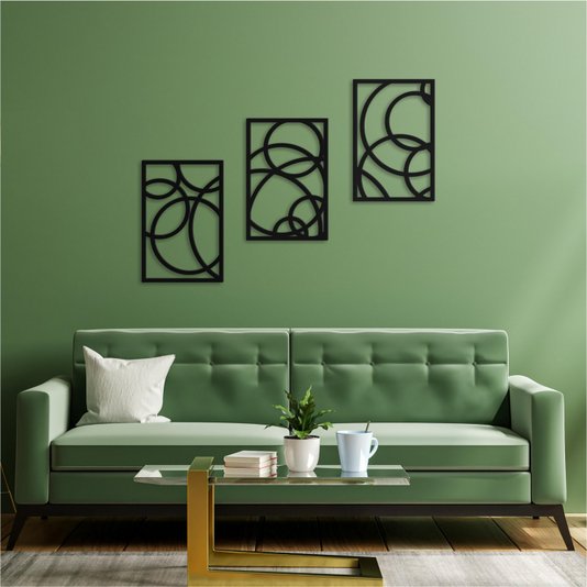 Kit 3 Painéis Círculos Decorativos em Mdf Laminado 3mm Vazado