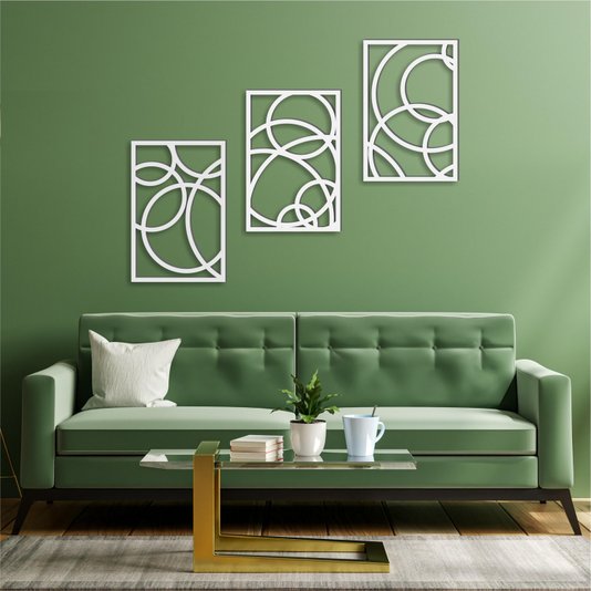Kit 3 Painéis Círculos Decorativos em Mdf Laminado 3mm Vazado