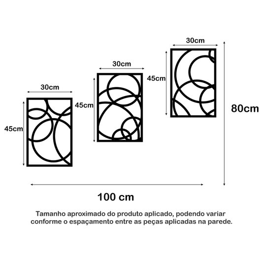 Kit 3 Painéis Círculos Decorativos em Mdf Laminado 3mm Vazado