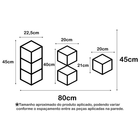 Kit 3 Painéis Cubos Decorativos em Mdf Laminado 3mm Vazado