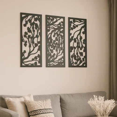 Kit 3 Painéis Folhagens Decorativas em Mdf 3mm Vazado