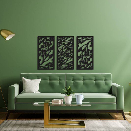 Kit 3 Painéis Folhagens Decorativas em Mdf 3mm Vazado
