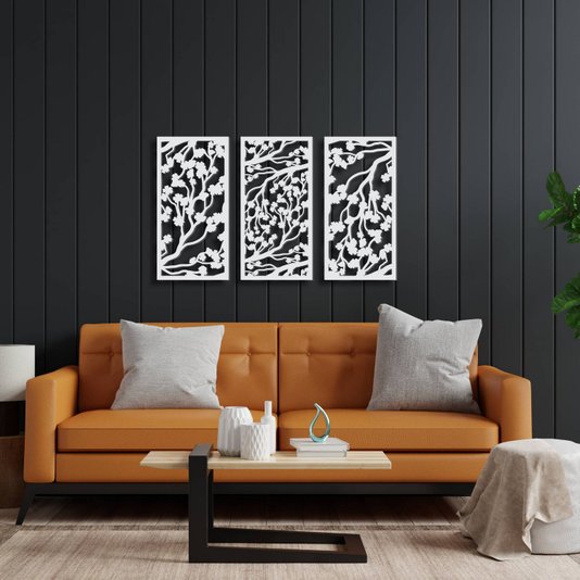 Kit 3 Painéis Folhagens Decorativas em Mdf 3mm Vazado
