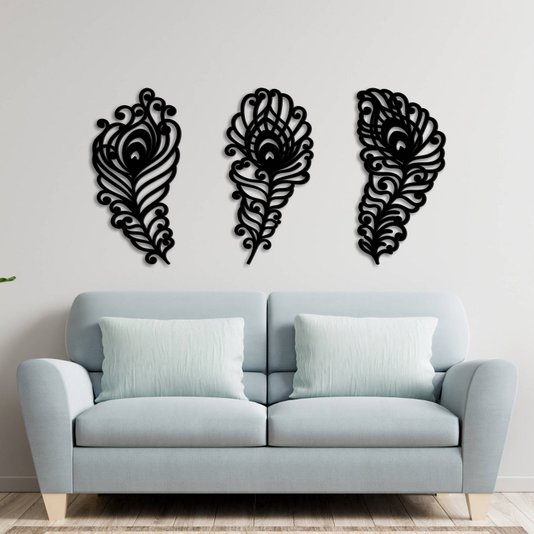 Kit 3 Painéis Folhas Decorativas em Mdf 3mm Vazado