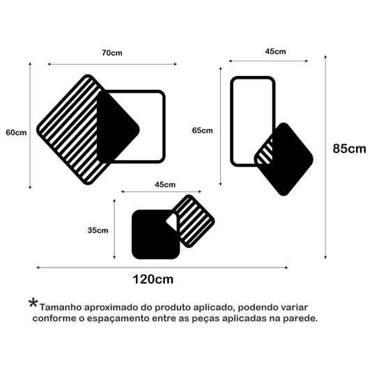 Kit 3 Painéis Geométricos Decorativos em Mdf 3mm Vazado