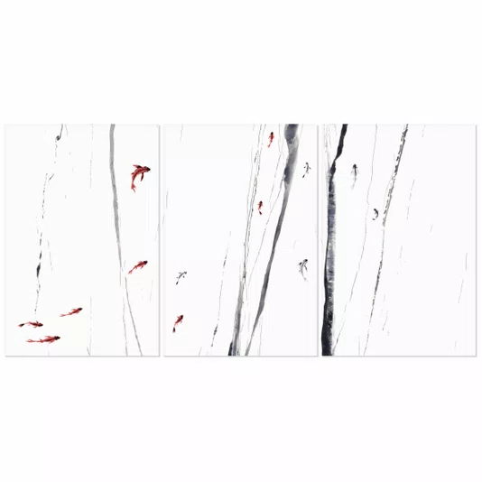 Kit 3 Placas Decorativas Koi Pintura de Carpas Nadando no Estilo Sumiê