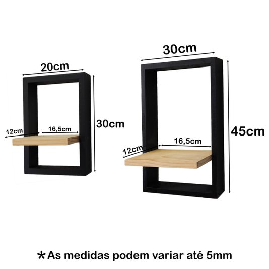 Kit 3 Prateleiras Quadro Nicho Flutuante Decorativa de Parede - 1un 30x45cm e 2un 20x30cm