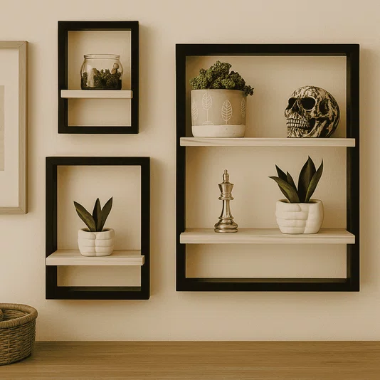 Kit 3 Prateleiras Quadro Nicho Flutuante Decorativa de Parede - Tamanhos Variados