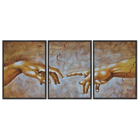 Kit 3 Quadros em Telas Canvas A Criação de Adão Michelangelo
