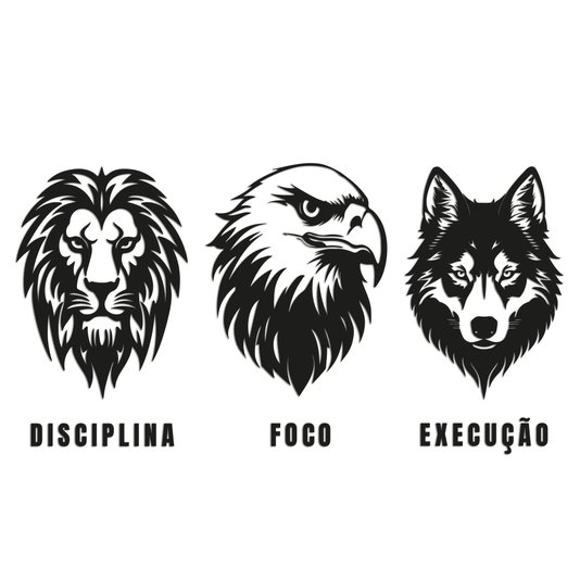 Kit 3 Quadros Pe Parede 3D Disciplina Foco Execução  Mdf 3mm