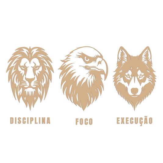 Kit 3 Quadros Pe Parede 3D Disciplina Foco Execução  Mdf 3mm