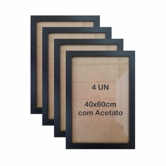 Kit 4 Molduras 40x60cm em Moldura Lisa Revestida com MDF e Acetato - 2X1