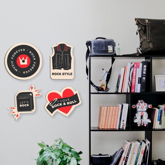 Kit 4 Placas Decorativas Coleção I Love Rock & Roll