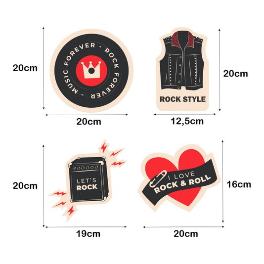 Kit 4 Placas Decorativas Coleção I Love Rock & Roll