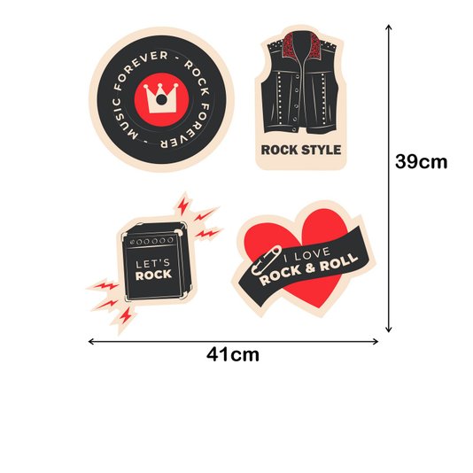 Kit 4 Placas Decorativas Coleção I Love Rock & Roll