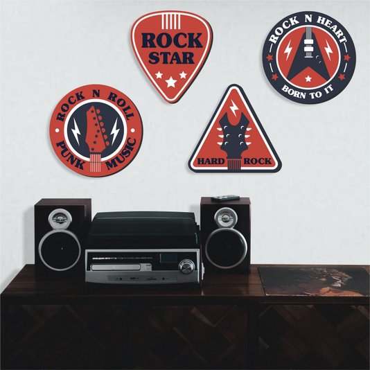 Kit 4 Placas Decorativas Coleção Rock N' Roll Punk Music