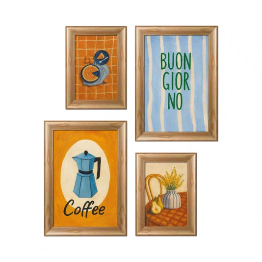 Kit 4 Quadros Decorativos Composição Tema Café e Moka Ideal para Cozinha, Copa e Cantinho do Café