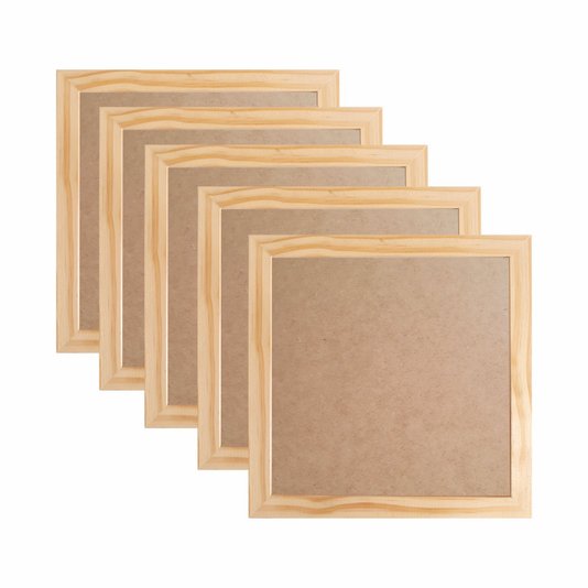Kit 5 Molduras 30x30cm em Madeira de Pinus com Fundo em MDF - 2x1