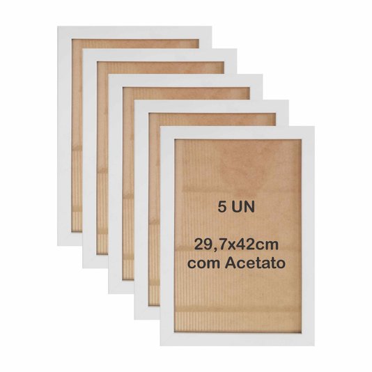 Kit 5 Molduras A3 29,7x42cm em Moldura Lisa Revestida com MDF e Acetato - 2x1