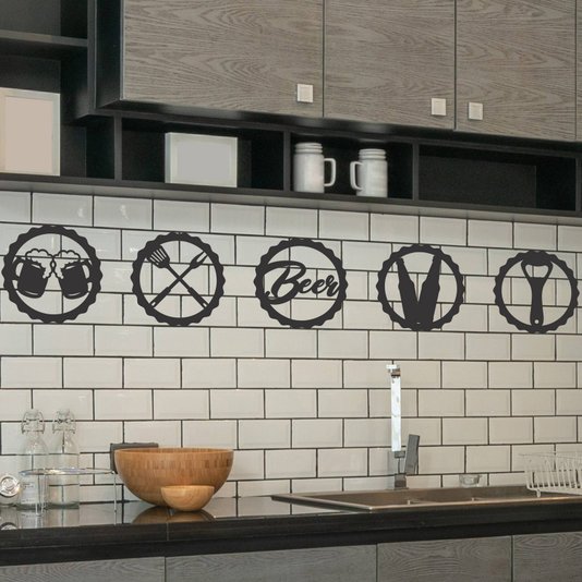 Kit 5 Placas Decorativas Área Churrasco Beer em Mdf 3mm Vazado