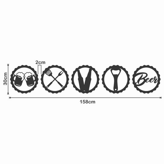Kit 5 Placas Decorativas Área Churrasco Beer em Mdf 3mm Vazado