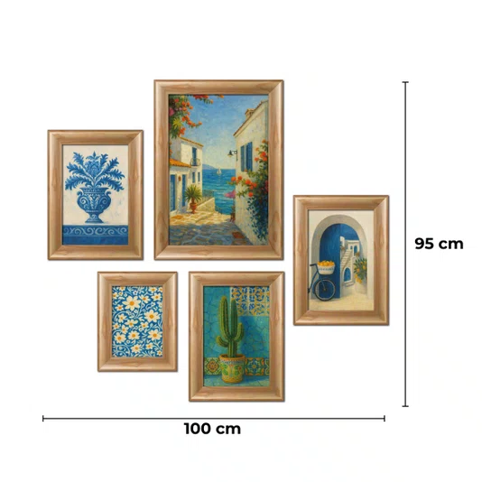Kit 5 Quadros Decorativos Mid-Century Vintage Arte Mediterrânea para Cozinha, Sala de Jantar ou Café