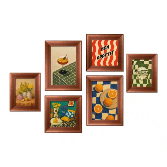 Kit 6 Quadros Decorativos Composição Estilo Vintage Ideal para Cozinha e Área Gourmet