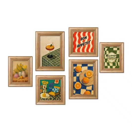 Kit 6 Quadros Decorativos Composição Estilo Vintage Ideal para Cozinha e Área Gourmet