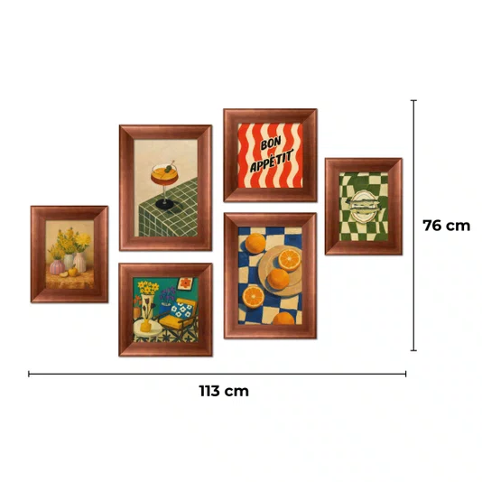 Kit 6 Quadros Decorativos Composição Estilo Vintage Ideal para Cozinha e Área Gourmet
