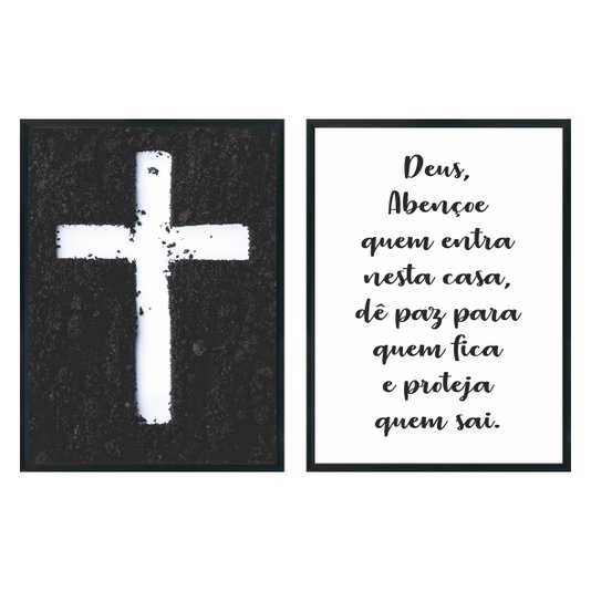 Kit de 2 Quadros Decorativos Deus Abençoe Quem Entra Nessa Casa, Dê Paz Para Quem Fica e Proteja Quem Sai