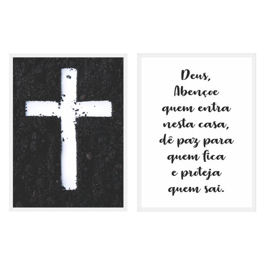 Kit de 2 Quadros Decorativos Deus Abençoe Quem Entra Nessa Casa, Dê Paz Para Quem Fica e Proteja Quem Sai