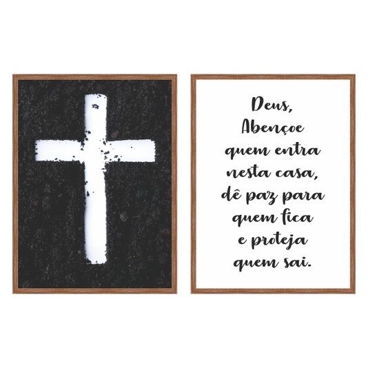 Kit de 2 Quadros Decorativos Deus Abençoe Quem Entra Nessa Casa, Dê Paz Para Quem Fica e Proteja Quem Sai