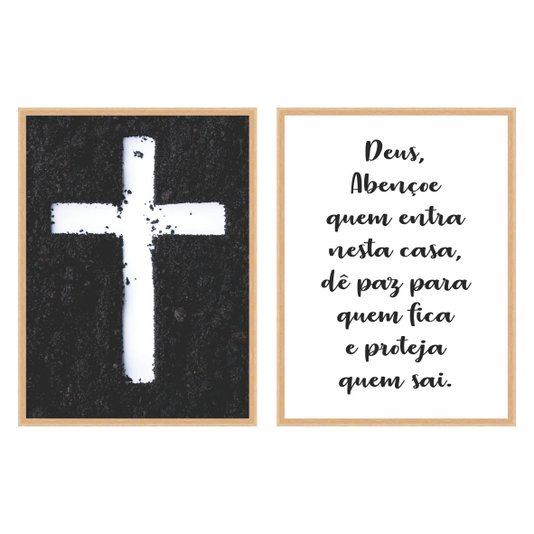 Kit de 2 Quadros Decorativos Deus Abençoe Quem Entra Nessa Casa, Dê Paz Para Quem Fica e Proteja Quem Sai