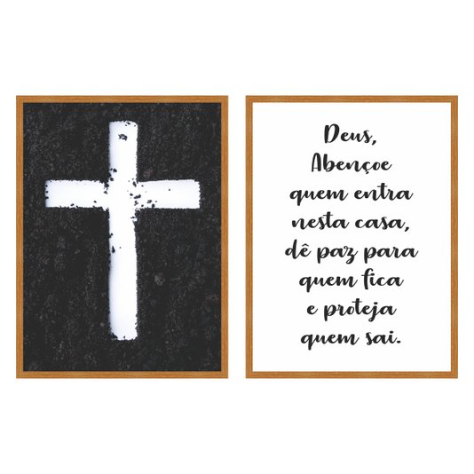 Kit de 2 Quadros Decorativos Deus Abençoe Quem Entra Nessa Casa, Dê Paz Para Quem Fica e Proteja Quem Sai